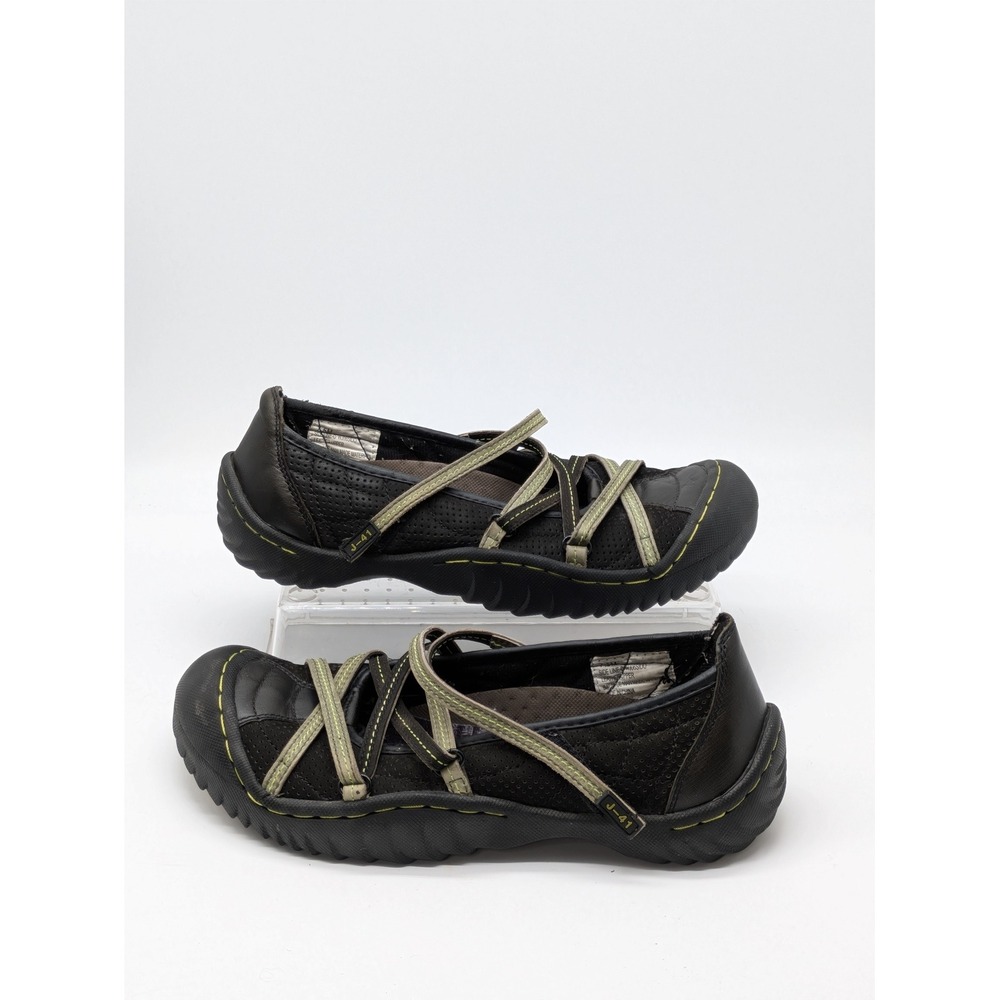 J-41 Womens 7.5M Black Green Leather Mary Jane Sport Sandals Jeep Traction